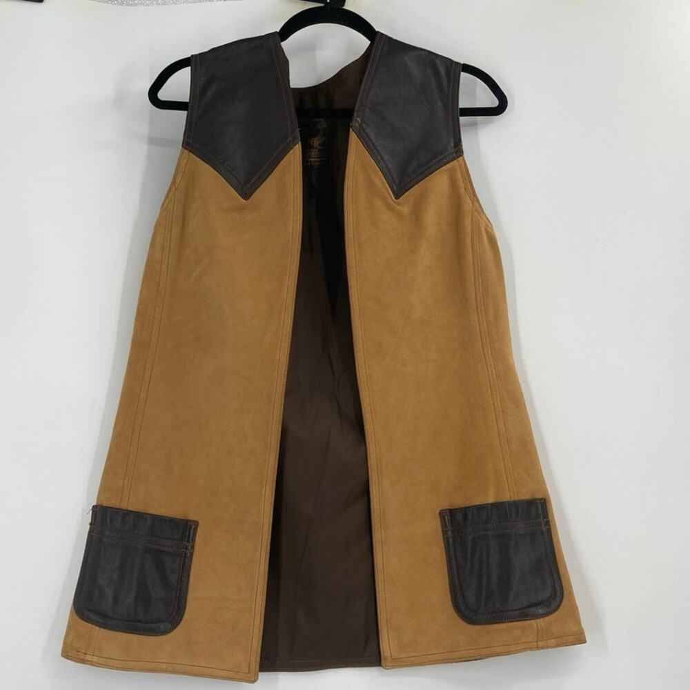 Vintage Two-Tone Tan and Dark Brown Suede Vest